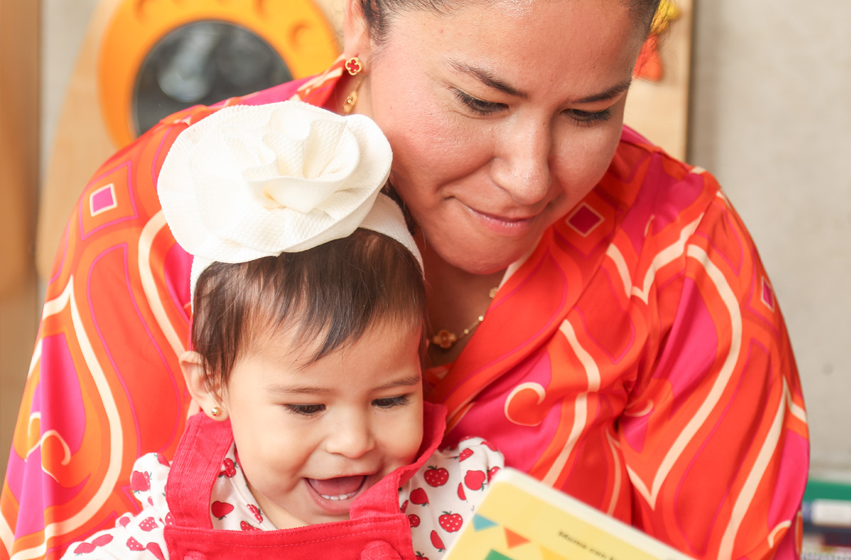 A mom reading with her child